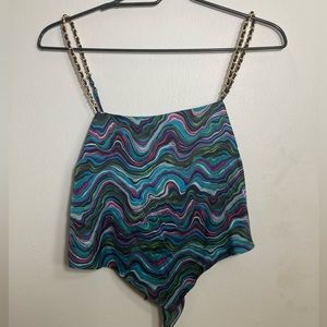 Just Polly bandana shirt. Multicolor chain straps